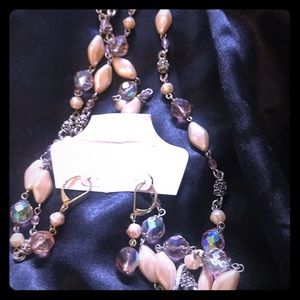 Pink Freshwater  Pearl & Crystal Necklace Set .